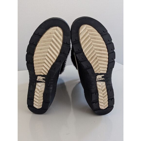 Sorel Tivoli Mid Calf Boots Women’s Sz 7 Black Suede Waterproof Lace Up Faux Fur - Picture 6 of 6